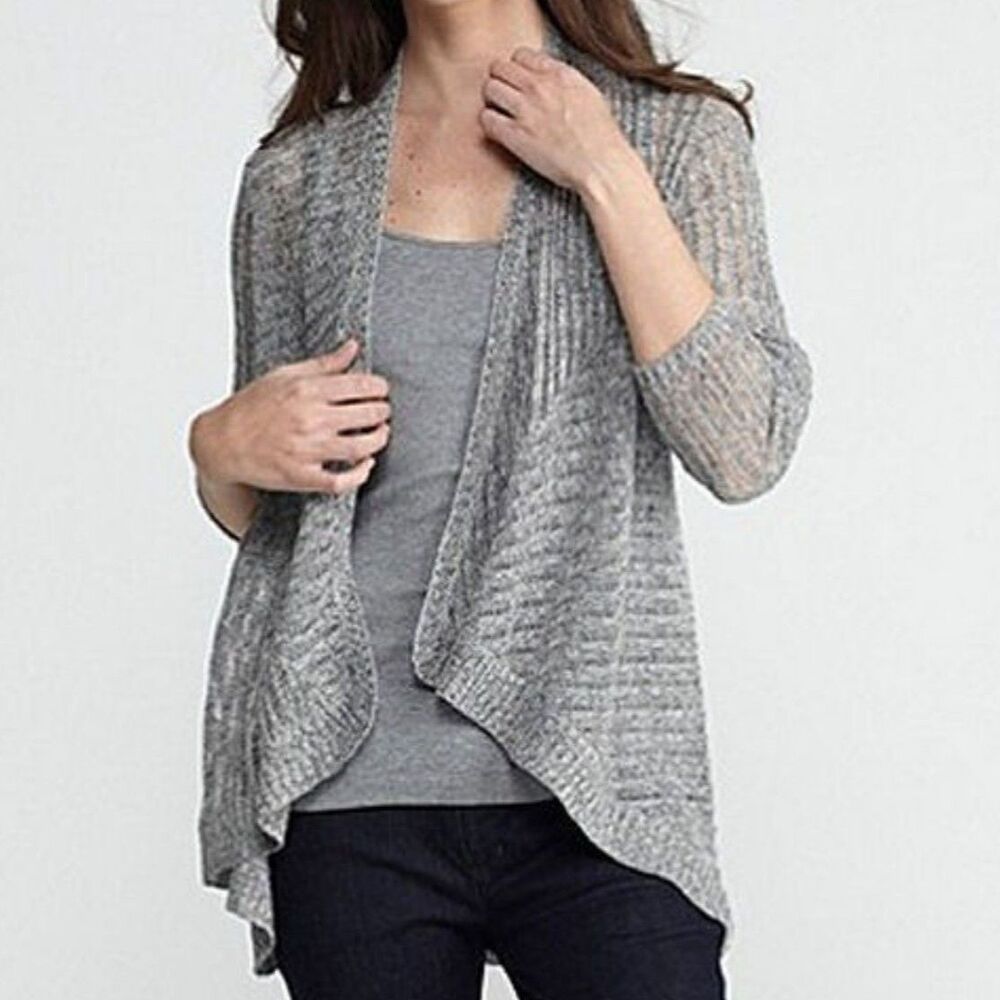 EILEEN FISHER K2856M Dark Pearl Gray Airy Rustic Angle Front Cardigan LINEN Sz S